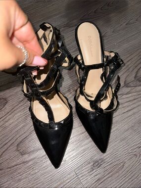 BCBG Black Pointed Strappy Studded Pumps